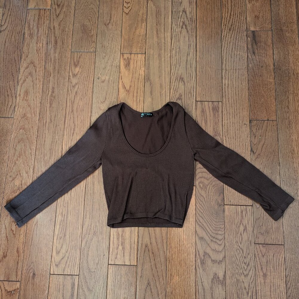 Zara Ribbed 3/4th Sleeve Crop Bodycon Halter Top Shirt